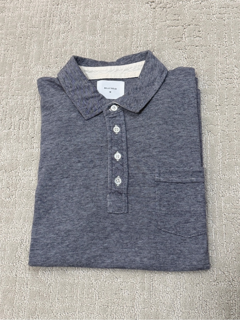 Billy Reid Men’s 100% Cotton Heather Navy Polo Shirt